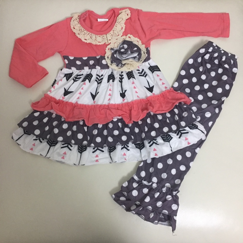 Flower 🌸🌺 Ruffle Embroidered Cute Pants Outfit - Picture 2 of 7